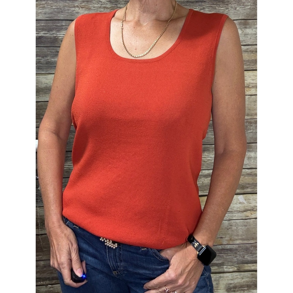 West End Knit Top S Small Burnt Orange Knit Sleeveless Scoop Neck Shell Capsule